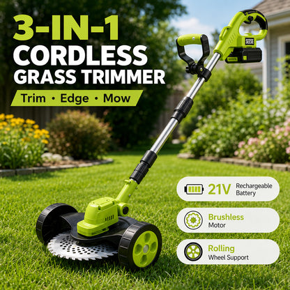 🔥2026 Hot Sale 21V Cordless 3-in-1 Grass Trimmer, Edger & Mini Mower