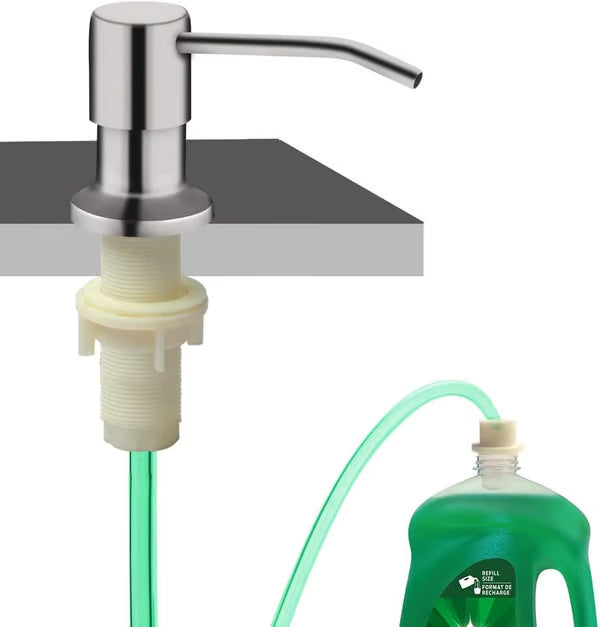 Dish Soap Dispenser for Kitchen Sink (Brushed Nickel), Countertop Sink Soap Dispenser Water Pump with 47” No-Spill Extension Tube Kit Design for Kitchen Bathroom, No More Refills