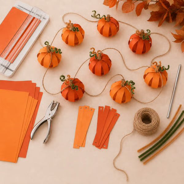 DIY Paper Pumpkin Garland Craft Kit – Fall & Halloween Decoration Set for Home, Parties & Kids Crafts