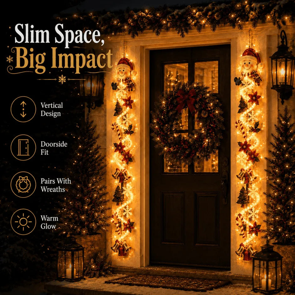 ⏳ Last Day 49% OFF – 🎄MerryCascade™ Glowing Christmas Door Hanger | 6 Festive Lighted Designs with Warm Glow, Dimensional Details & Space-Saving Vertical Décor