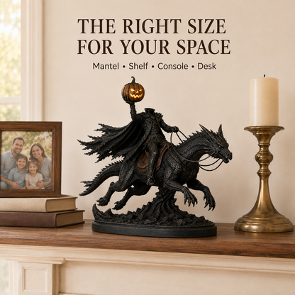 Dark fantasy dragon and Headless Horseman Halloween figurine view