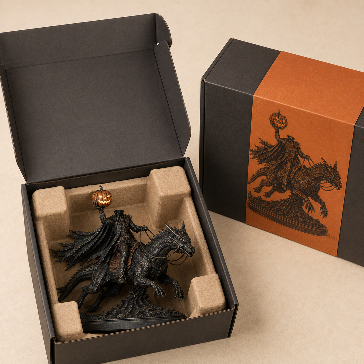 Headless Horseman dragon statue dark fantasy Halloween decor view