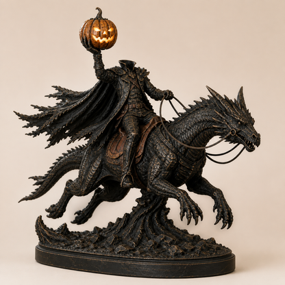 Dark fantasy Halloween dragon rider statue alternate view