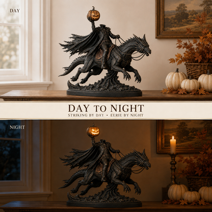 Headless Horseman riding dragon Halloween figurine detail view