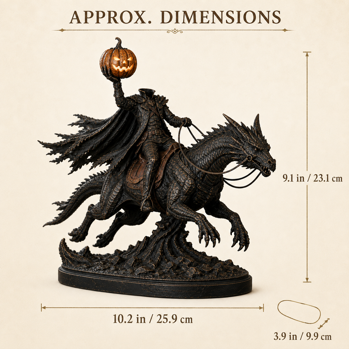 Headless Horseman dragon statue fantasy home decor detail