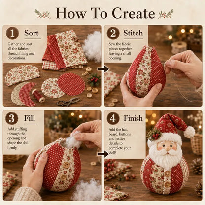 🔥Last Day 49% OFF - 🎄🎅Patchwork Fabric Doll DIY Kit | ✨Create a Cozy Handmade Character for Every Season!