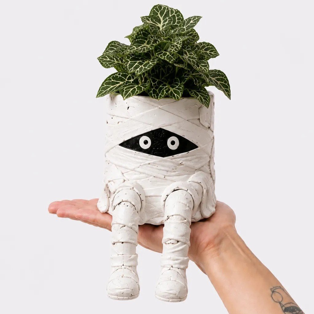 Halloween whimsical hanging leg planter skeleton fall decoration