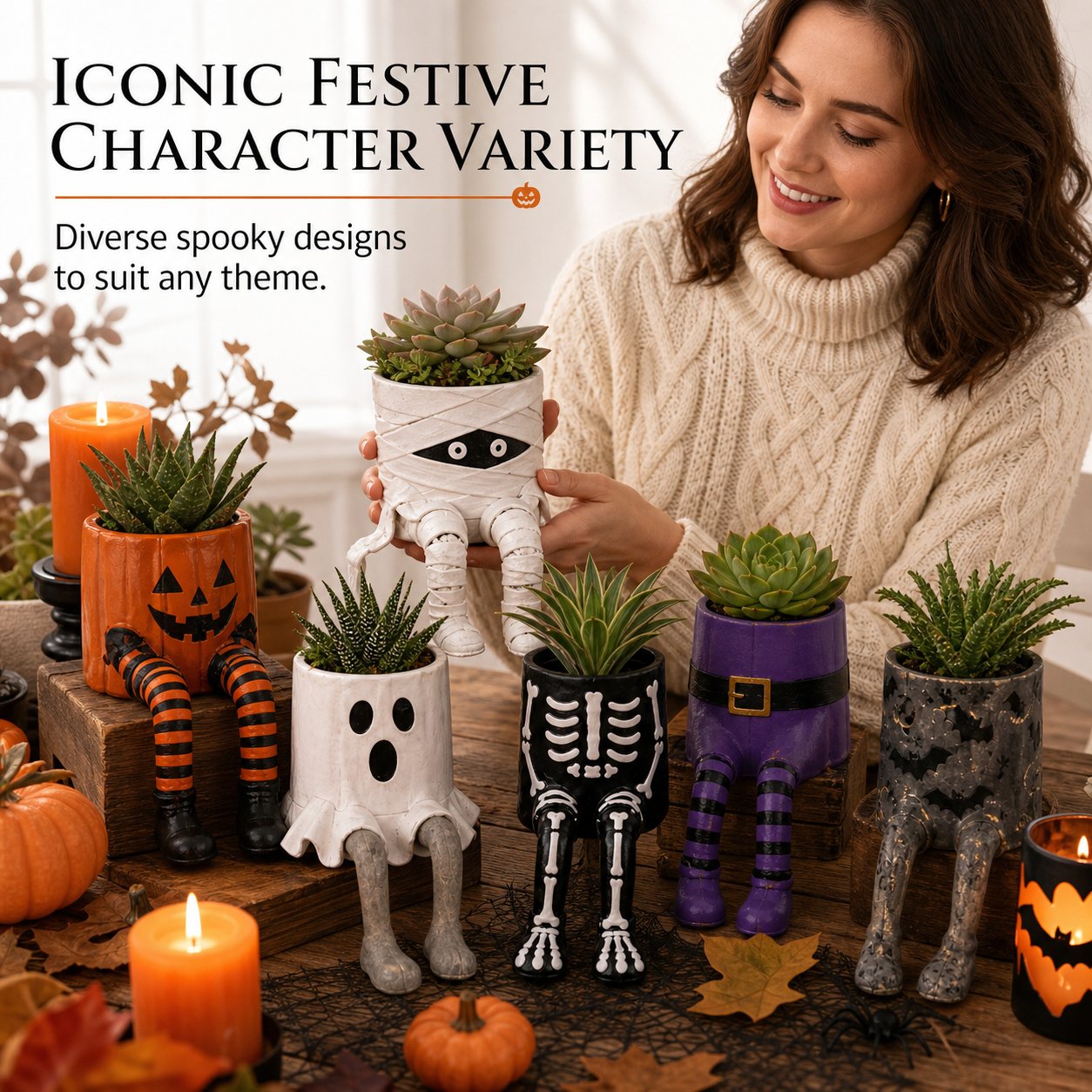 Halloween whimsical hanging leg planter skeleton fall decoration