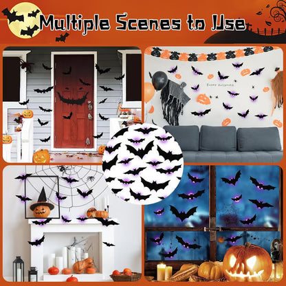 72 Pack Remote Control Light-Up 3D Halloween Bat Wall Decor – Flashing Bat Stickers for Indoor Party, Bedroom, Bathroom Mirror, Garage & Door Decorations