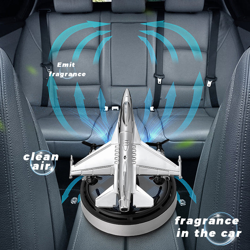 Solar airplane car fragrance diffuser showing scent circulation inside vehicle